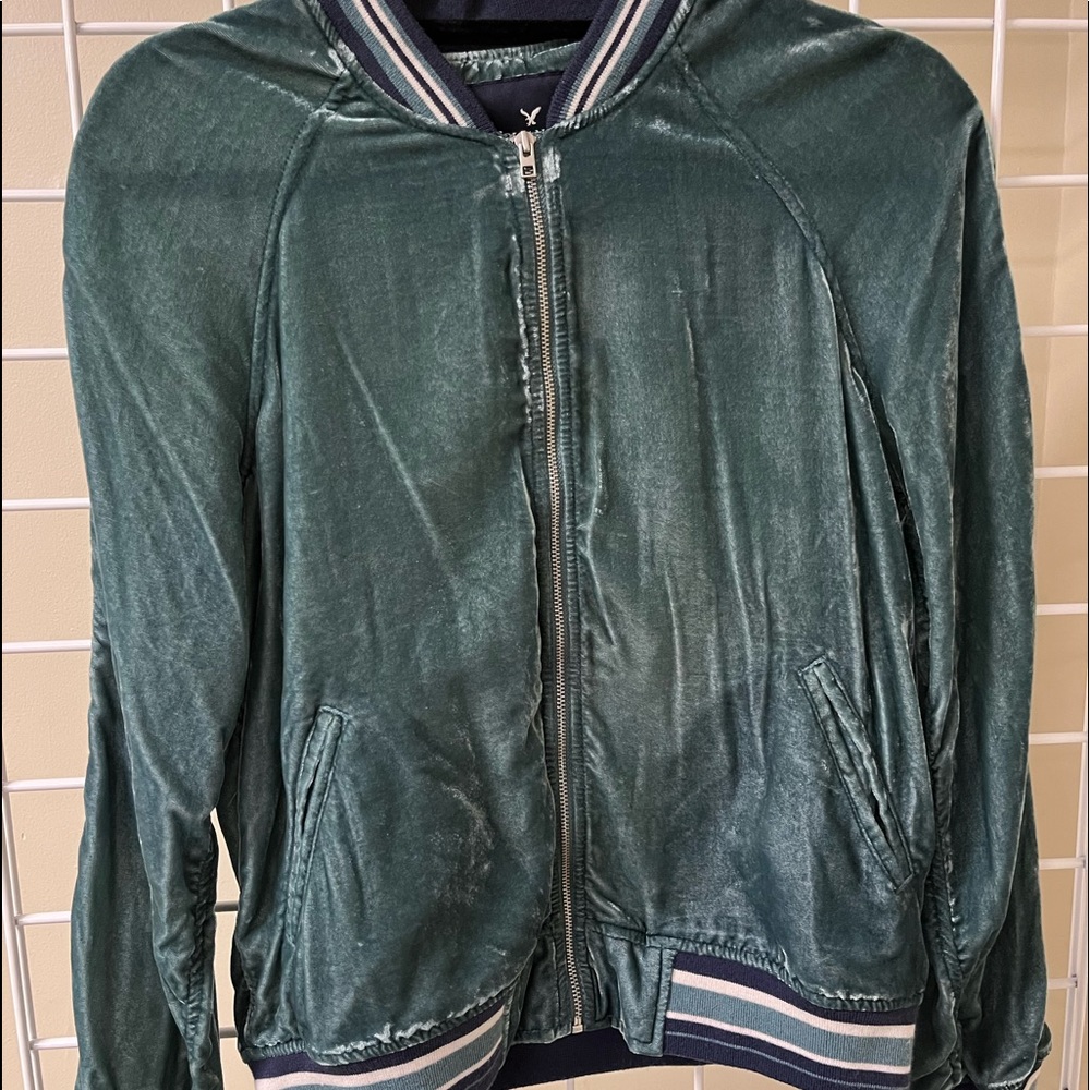 Green velvet zip up jacket American eagle